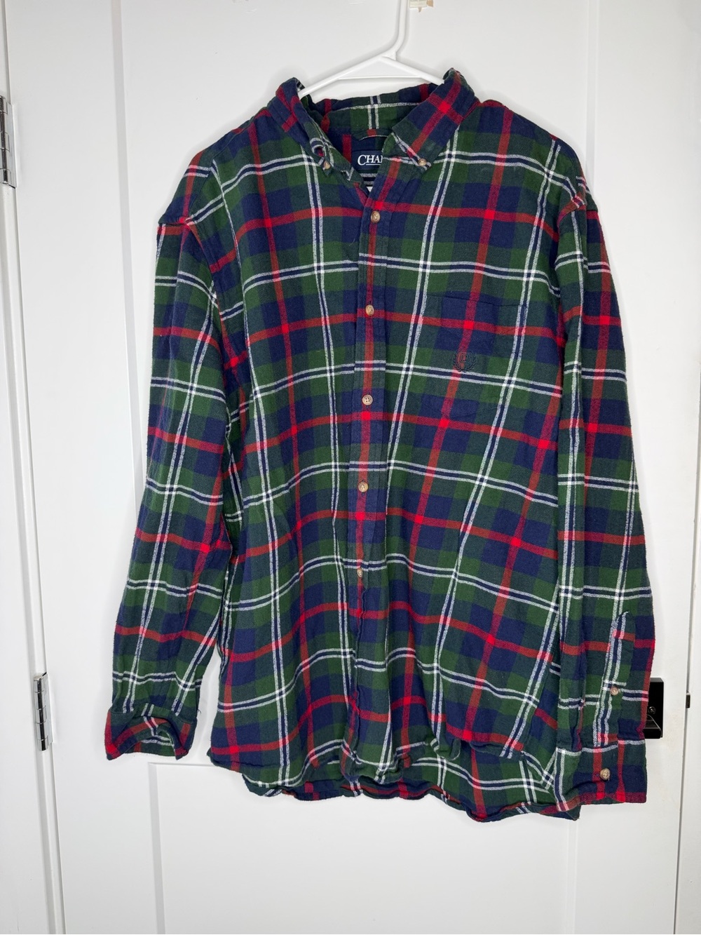 Chaps Men's Green, Navy & Red Plaid Button-Down Shirt - Picture 3 of 4